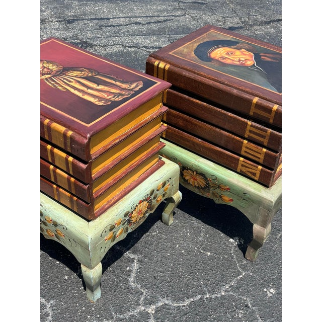 Maitland - Smith Pair of Vintage Faux Book Storage End Tables, Hollywood Regency Coastal For Sale - Image 4 of 8