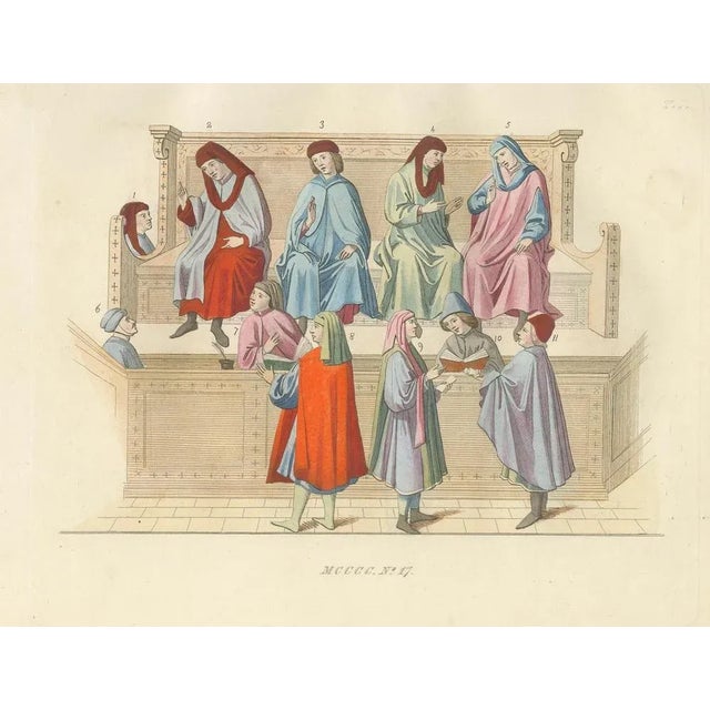 Merchant Courtroom Scene with Consuls and Petitioners in Medieval Italy, 1845, Paper For Sale - Image 6 of 10