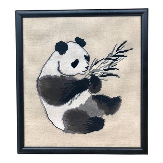Framed Asian Panda Bear & Bamboo Needlepoint For Sale