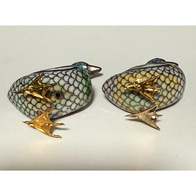 Late 20th Century Vintage Hand-Wired Chinese Cloisonne Duck Pair Polychrome Enamel For Sale - Image 5 of 9