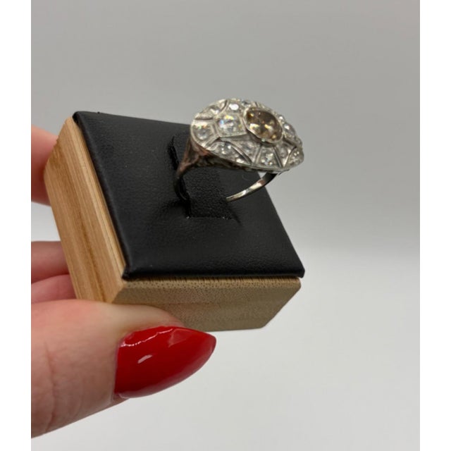 Silver Antique Art Deco 14k White Gold Old European Halo Diamond Ring, Size 6.5 For Sale - Image 8 of 12
