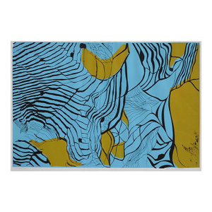 Mid 20th Century Abstract Blue and Mustard Topography Serigraph