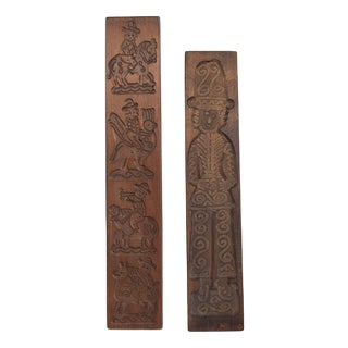 Dutch Wooden Speculaas Cookie Cutters, 1920s, Set of 2 For Sale
