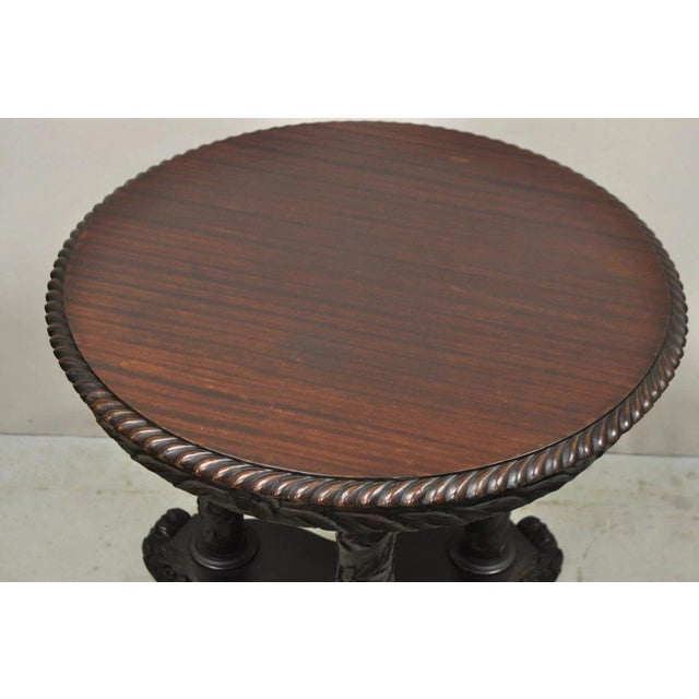 Traditional Antique American Empire Floral Spiral Carved Mahogany Round Center Side Table For Sale - Image 3 of 12
