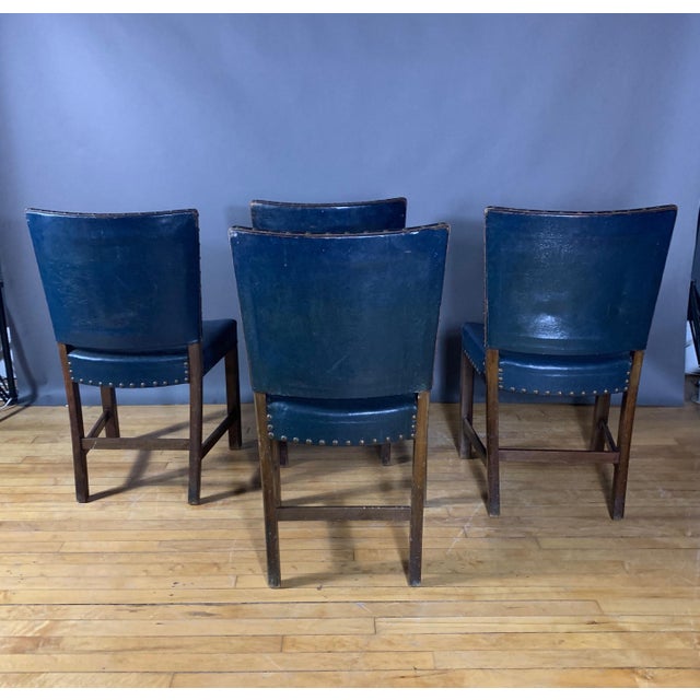 1940s Fritz Hansen Blue Leather Dining Chairs Set Of 4 Chairish
