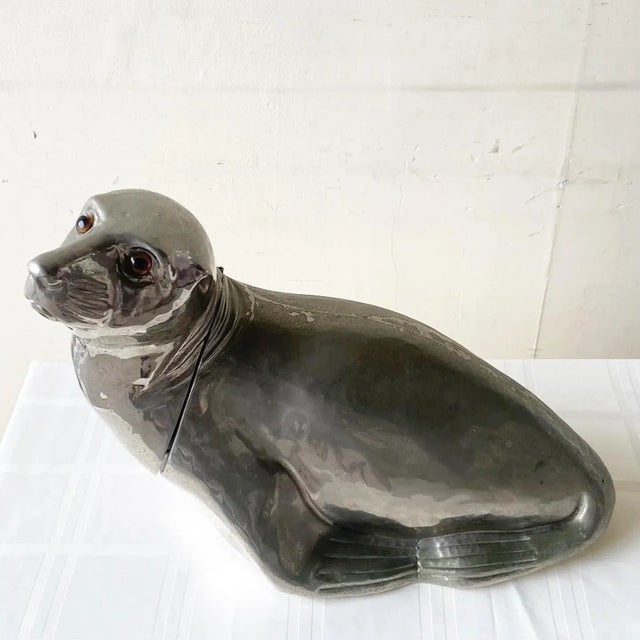 Exceptional vintage silver plated ice bucket/wine cooler in the shape of a seal in Franco Lapini style. This 1970s Italian...