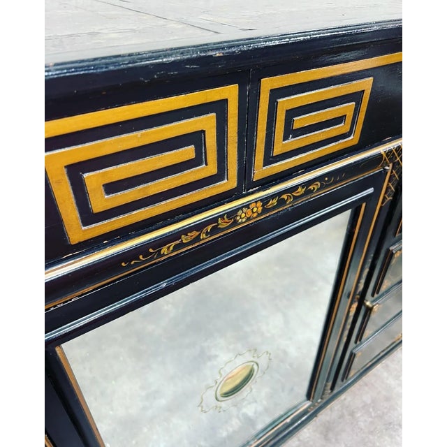Black Unusual Chinoiserie Hollywood Regency Style Black & Gold Credenza For Sale - Image 8 of 9