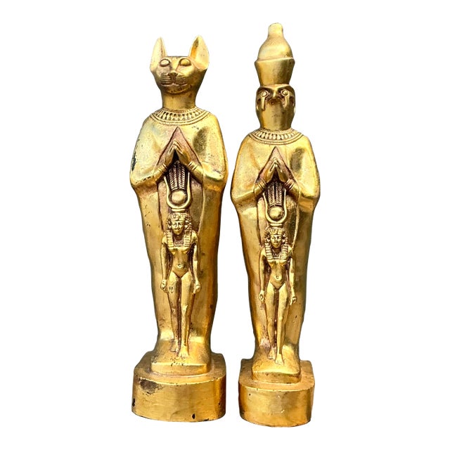 Vintage Gilt Egyptian Figurines - A Pair For Sale