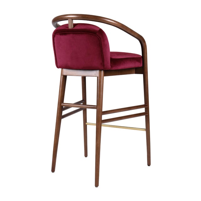 Essex Red Velvet Bar Stool by Javier Gomez For Sale - Image 3 of 6