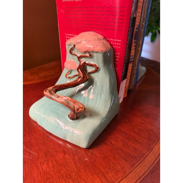 Vintage 1949 Roseville Pottery Ming Tree Bookends Shape 559 Turquoise - A Pair For Sale - Image 6 of 13