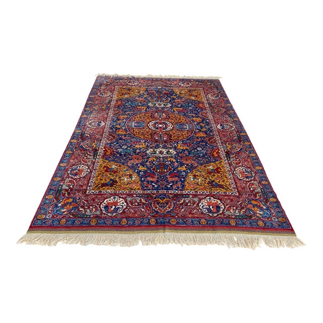 Vintage Kashan Shikargah Hunting Rug For Sale