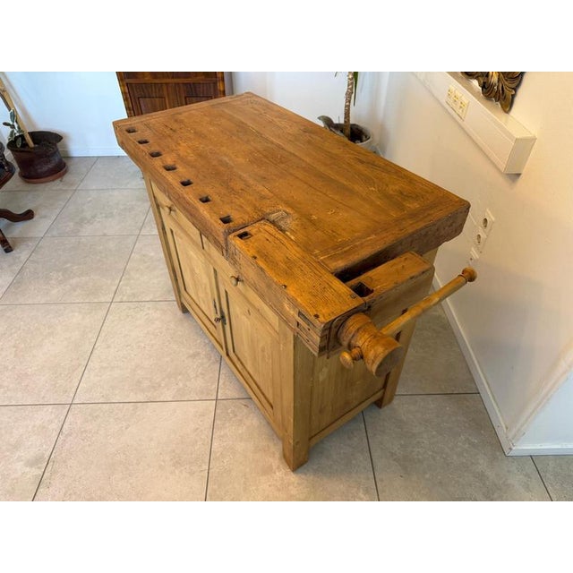 Wood Vintage Oak and Spruce Workbench For Sale - Image 7 of 15