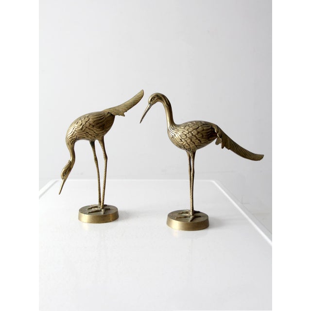 Metal Mid Century Brass Cranes Figurines Pair For Sale - Image 7 of 12