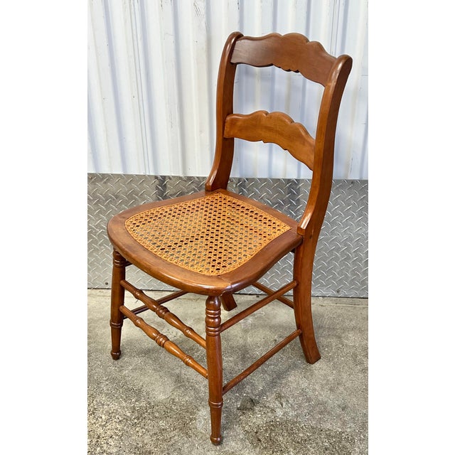 Brown Antique Victorian Maple Ladderback Cane Seat Dining Chairs - Set of 4 For Sale - Image 8 of 11
