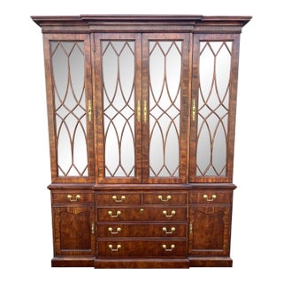 Thomasville Mahogany Collection Georgian Breakfront Bookcase China Cabinet For Sale