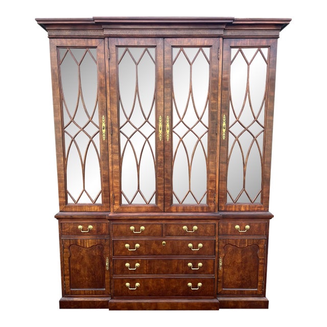 Thomasville Mahogany Collection Georgian Breakfront Bookcase China Cabinet For Sale