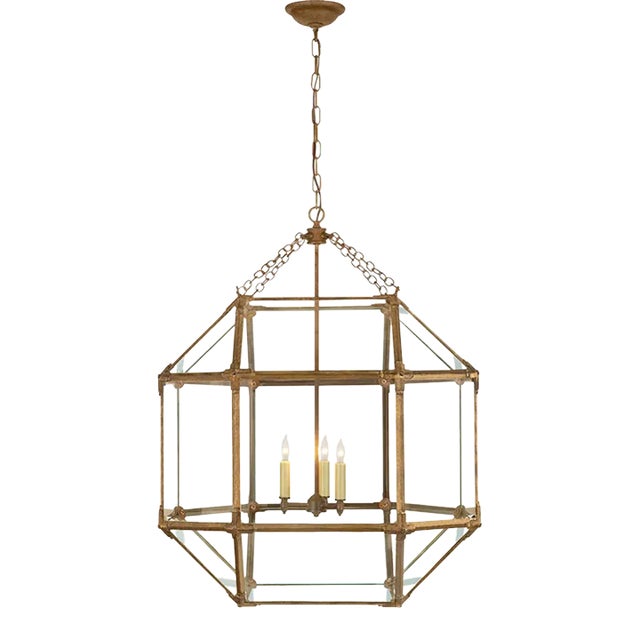 Suzanne Kasler for Visual Comfort Signature Morris Large Lantern in Gilded Iron with Clear Glass For Sale