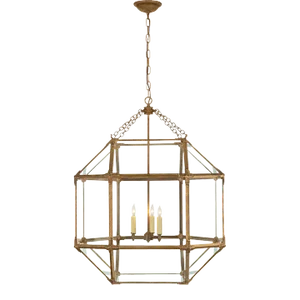 Suzanne Kasler for Visual Comfort Signature Morris Large Lantern in Gilded Iron with Clear Glass