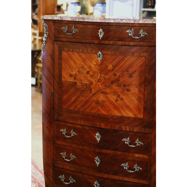 French 19th Century French Louis XV Walnut Marquetry Secrétaire À Abattant For Sale - Image 3 of 13