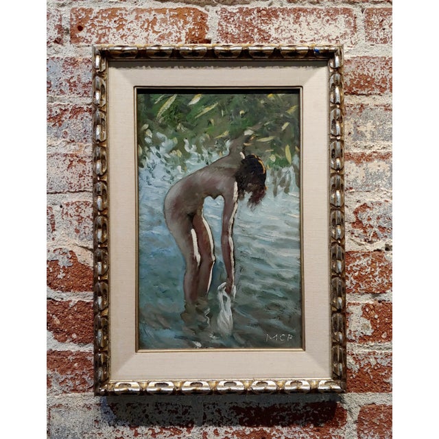 Brown Pal Molnar - Female Bathing at the Lake - Oil Painting For Sale - Image 8 of 8