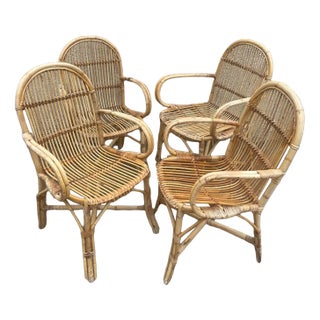 Mid-Century Rattan Armchairs, 1950s, Set of 4 For Sale