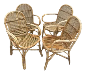 Mid-Century Rattan Armchairs, 1950s, Set of 4