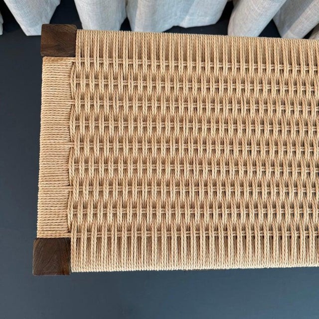 Wood Mid-Century Modern Style Hand-Woven Rope Weave and Walnut Bench For Sale - Image 7 of 10