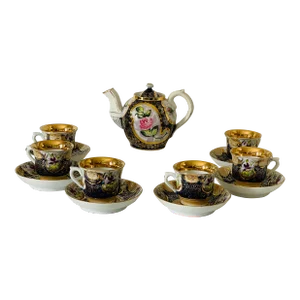 Antique Kuznetsov Cobalt Blue & Gold Tea Set- 14 Pieces