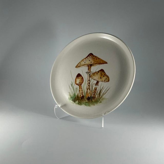 Vintage Hand-Painted Mushroom Plate Set of 9 Italian Ceramic Art, 1970, Set of 9 For Sale - Image 12 of 18