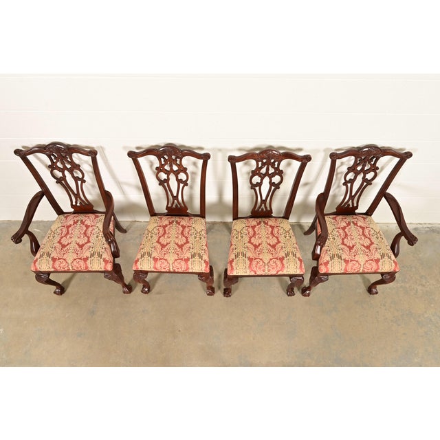 Late 20th Century Ethan Allen Chippendale Carved Mahogany Dining Chairs, Set of Four For Sale - Image 5 of 13