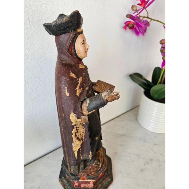 Large Antique Spanish Colonial Carved Polychrome Wood Santo Altar Sculpture For Sale - Image 9 of 12