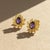 Metal Pear-Cut Amethyst Lutus Flower Earrings Studs, Silver, Gold, Pair For Sale - Image 7 of 7