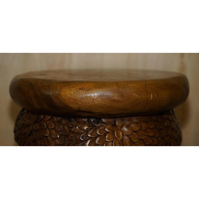 Vintage Hand Carved Elephant Stool with Ornate Decoration For Sale - Image 3 of 18
