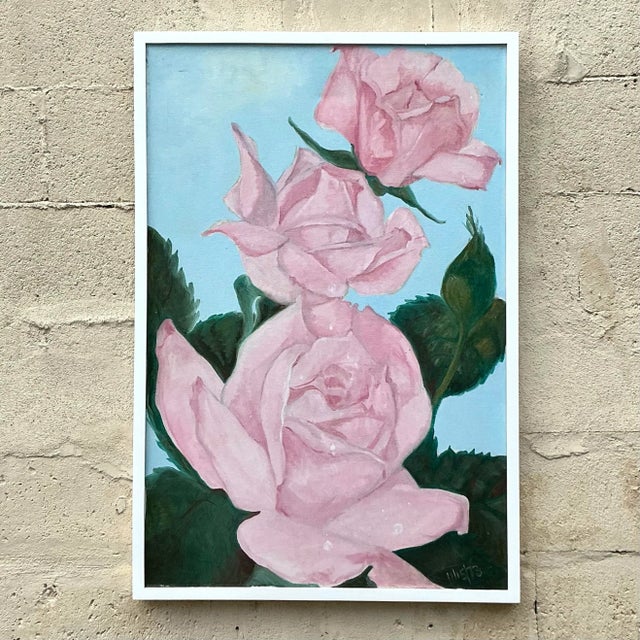 Boho Chic Vintage Boho Floral Original Oil Painting on Canvas For Sale - Image 3 of 6