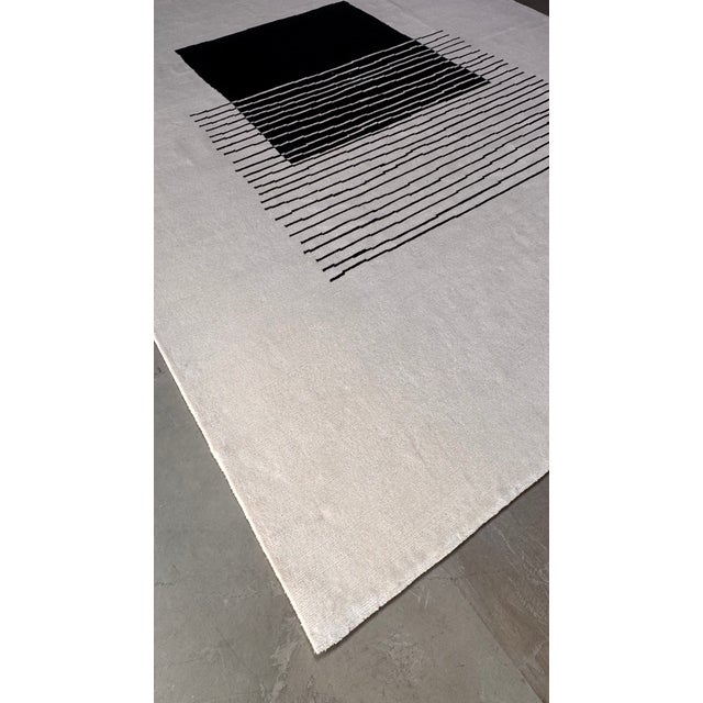 Modern Black & White Hand Made Wool Rug For Sale - Image 11 of 11