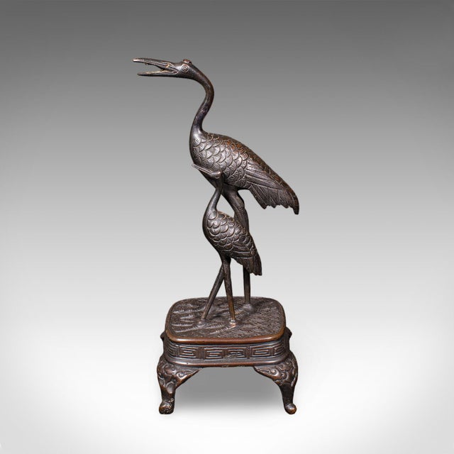 Art Deco Vintage Okimono Figure, Two Cranes, Japanese, Bronze, Bird Study, Art Deco, 1940 For Sale - Image 3 of 12