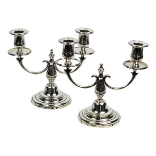 Two-Light Candlesticks in Silver-Plated Metal, 1890s, Set of 2 For Sale