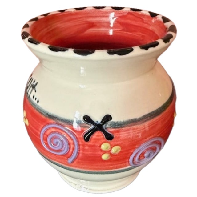 Ceramic Vintage Signed "...The Flying Biscuit Cafe" Signed "...Polly Made Me..." Handpainted Ceramic Pottery Jar by 1990's Artist PollyAnne. For Sale - Image 7 of 8