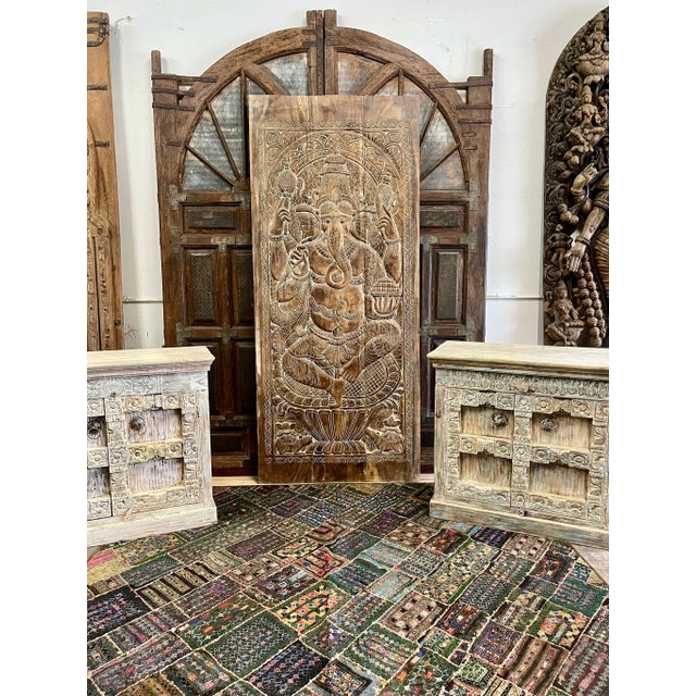Brown Vintage Indian Carved Ganesha Barn Door – Handcarved Wall Art Yoga Decor 96x40 For Sale - Image 8 of 8