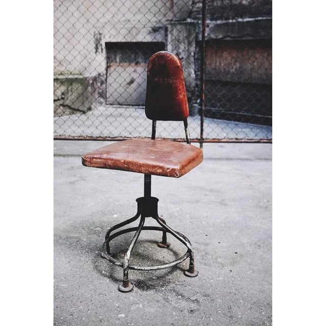 American Industrial Leather Swivel Chair, 1930s For Sale - Image 9 of 9