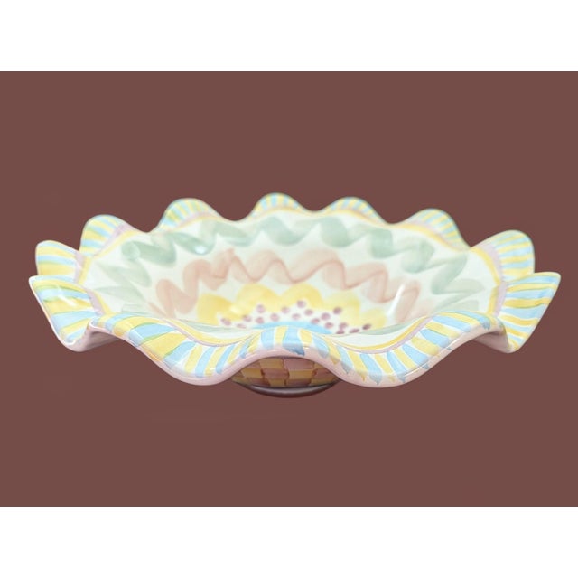 Vintage Mackenzie Childs Retired Keukenhof Fluted Ruffled Centerpiece Bowl For Sale In Charlotte - Image 6 of 11