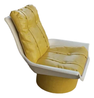 Circa 1970s Morris Futorian, Attributed, Space Age Molded Plastic Swivel Lounge Chair in Lemon-Yellow Tufted Naugahyde