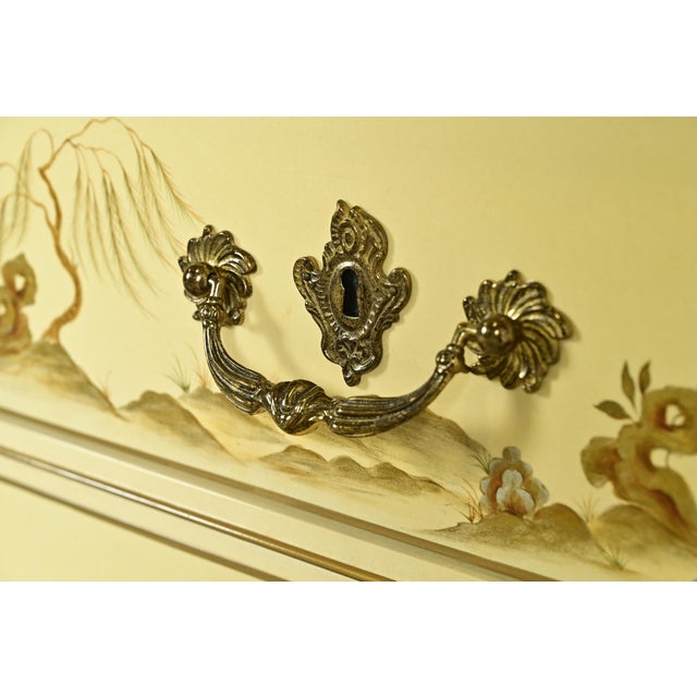 Baker Furniture Style French Regency Louis XVI Chinoiserie Cream Lacquered Dresser Chest For Sale - Image 9 of 17