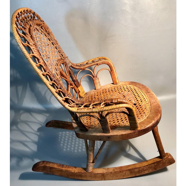 Late 19th Century C1860 Victorian Childs Rocking Chair Wicker Rattan