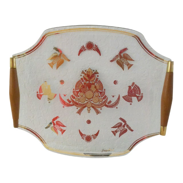 MCM Georges Briard Sonata Handled Glass Tray For Sale