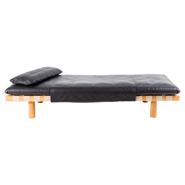 Pallet Daybed 4400LB-ON in Black Leather and Natural Wood Frame by Sebastian Herkner for Pulpo For Sale