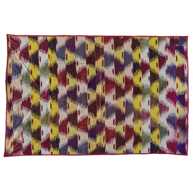 Vintage Uzbek Tribal Silk Ikat Wall Hanging, 1920s For Sale - Image 4 of 16