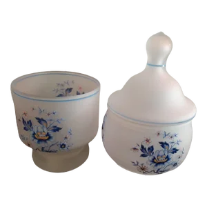 1970s Handpainted Satin Glass Compote & Tumbler - Set of 2