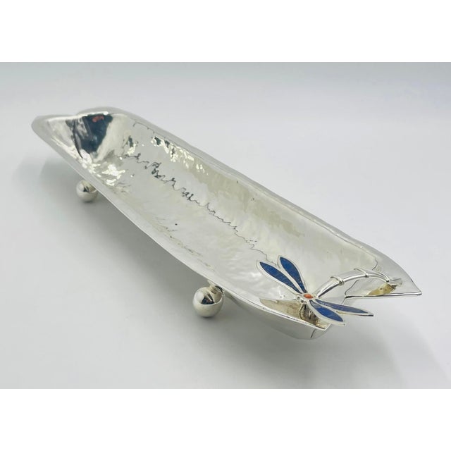 Metal 1980s Emilia Castillo Taxco Silver Plate Brass Lapis Lazuli Firefly Centerpiece Bowl For Sale - Image 7 of 18