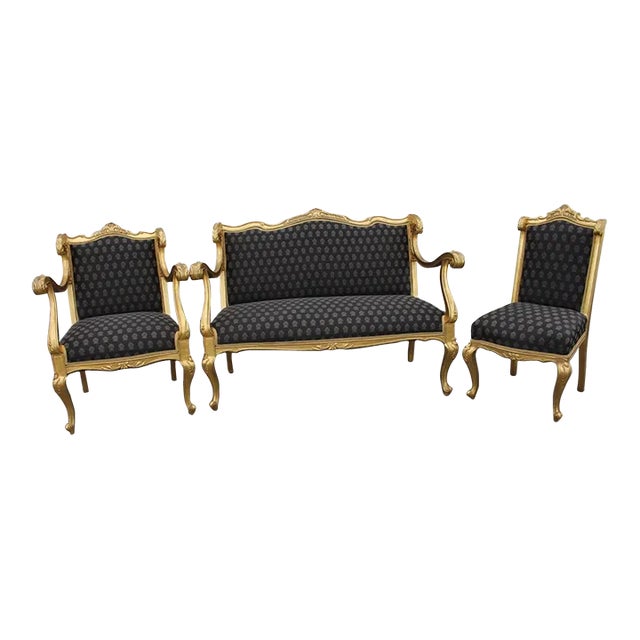 Antique 19th Century French Louis XV Gilded Living Room, Parlor Set- 3 Pieces For Sale